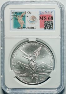 Onza de plata Libertad 2023 en slab de NCV Grading.