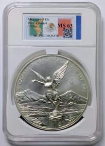Etiqueta de certificación de NCV Grading en 5 onzas Libertad 1998